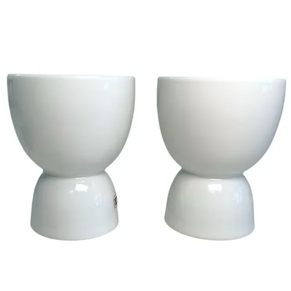Vintage Porcelain Set Of Two White Egg Cups Spring Décor Midcentury Modern Japan - Picture 4 of 6